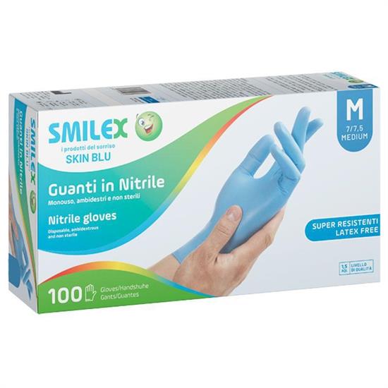 GUANTI NITRILE X100 SKIN BLU M SMILEX